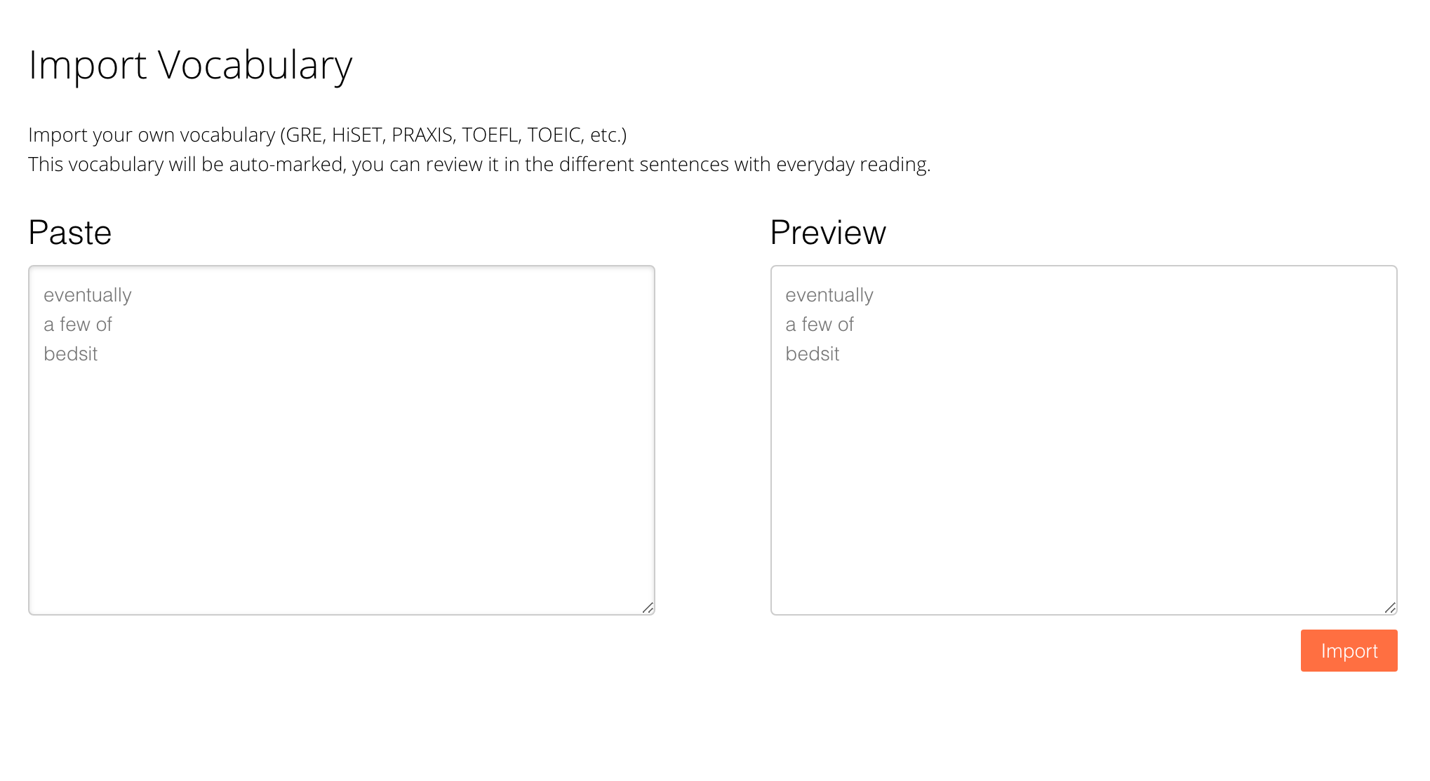 A snapshot on importing custom vocabulary