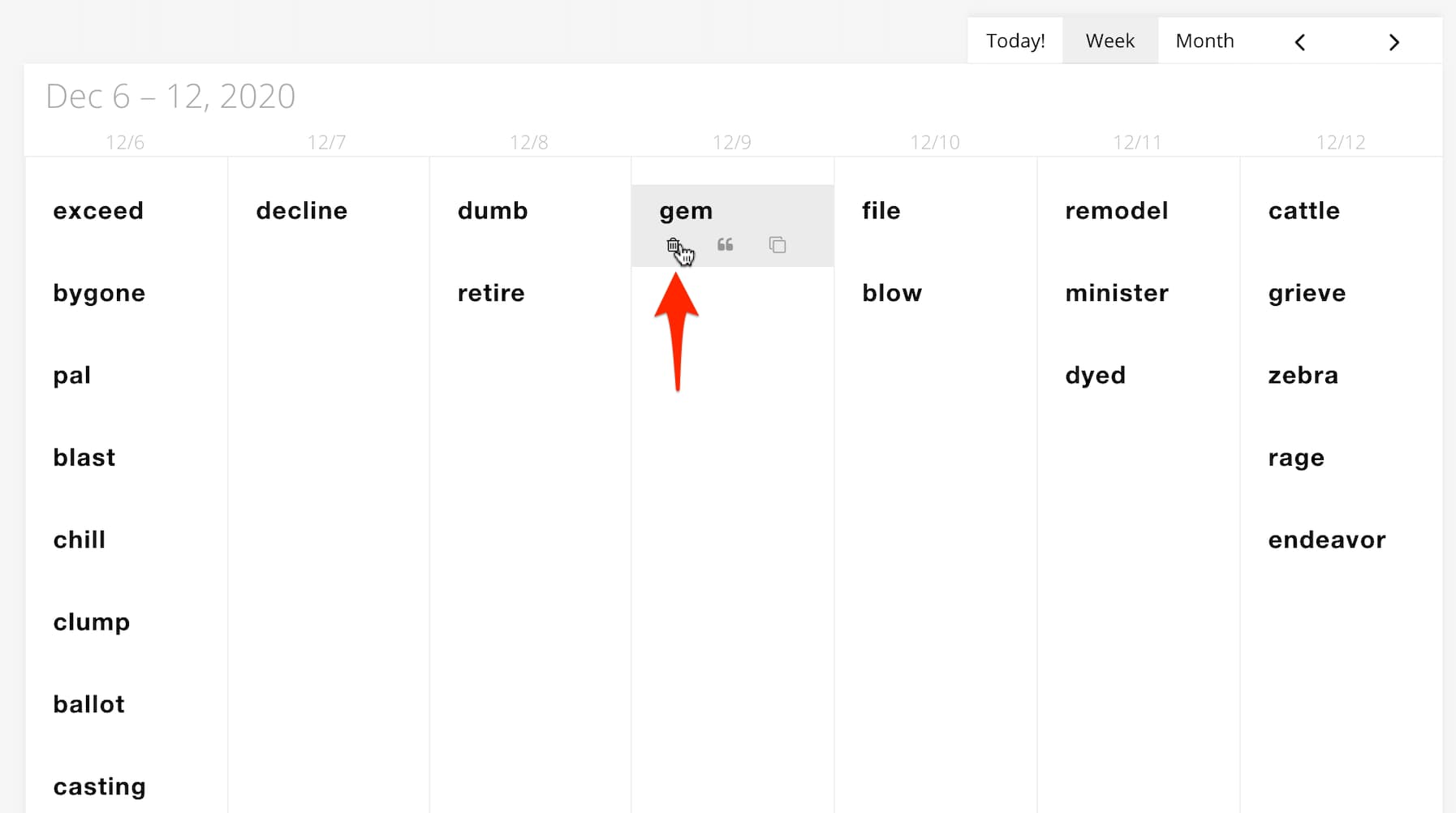 Delete words in the Dashboard
