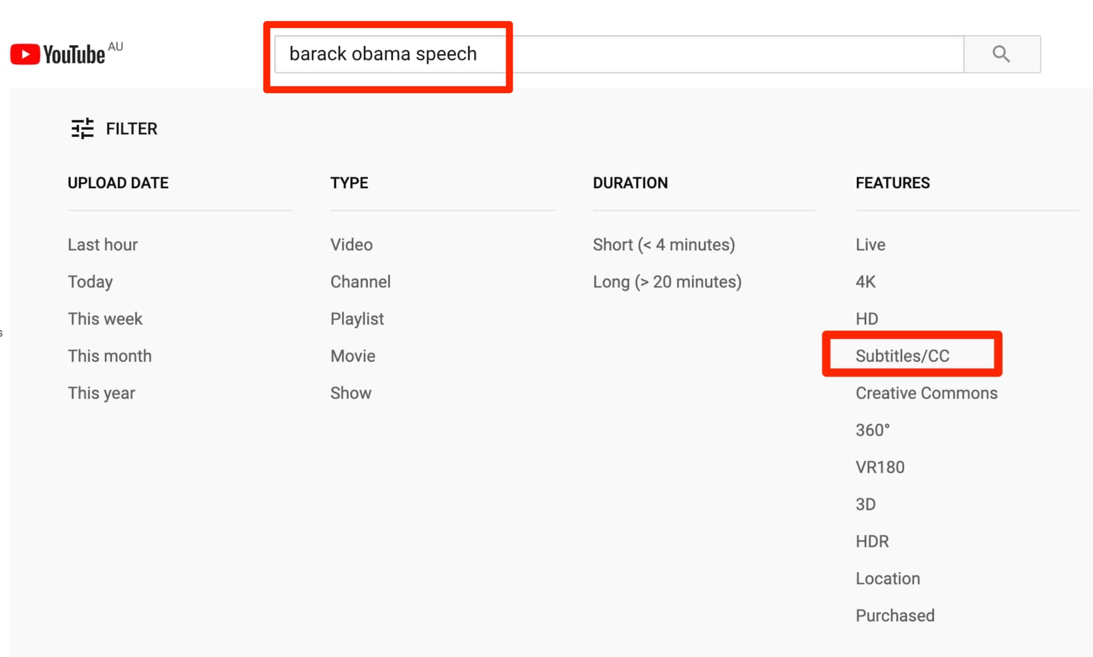 Youtube video filter subtitles